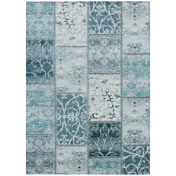 8' X 10' Teal Patchwork Washable Non Skid Indoor Outdoor Area Rug