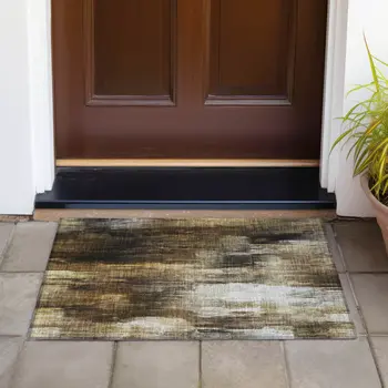 2' X 3' Chocolate Abstract Washable Non Skid Indoor Outdoor Area Rug
