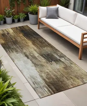 8' Runner Chocolate Abstract Washable Non Skid Indoor Outdoor Runner Rug