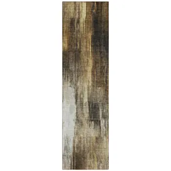 8' Runner Chocolate Abstract Washable Non Skid Indoor Outdoor Runner Rug