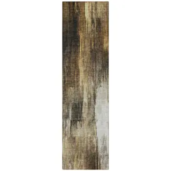 8' Runner Chocolate Abstract Washable Non Skid Indoor Outdoor Runner Rug
