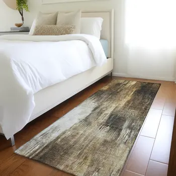 8' Runner Chocolate Abstract Washable Non Skid Indoor Outdoor Runner Rug