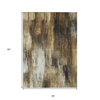 3' X 5' Chocolate Abstract Washable Non Skid Indoor Outdoor Area Rug