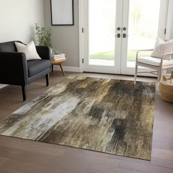 3' X 5' Chocolate Abstract Washable Non Skid Indoor Outdoor Area Rug
