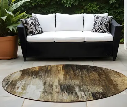 8' Round Chocolate Round Abstract Washable Non Skid Indoor Outdoor Area Rug