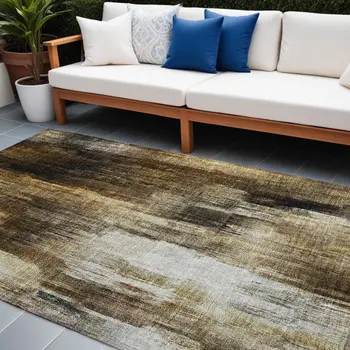 10' X 14' Chocolate Abstract Washable Non Skid Indoor Outdoor Area Rug