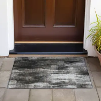 2' X 3' Gray and Black Abstract Washable Non Skid Indoor Outdoor Area Rug