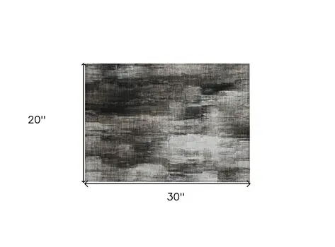 2' X 3' Gray and Black Abstract Washable Non Skid Indoor Outdoor Area Rug