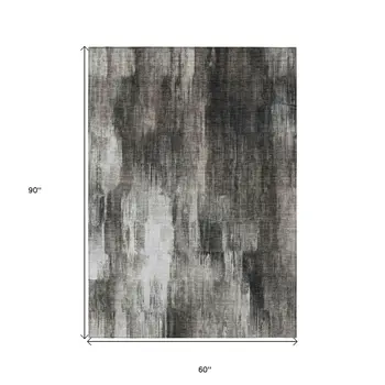 5' X 8' Gray And Black Abstract Washable Indoor Outdoor Area Rug