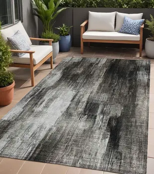 5' X 8' Gray And Black Abstract Washable Indoor Outdoor Area Rug