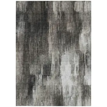 5' X 8' Gray And Black Abstract Washable Indoor Outdoor Area Rug