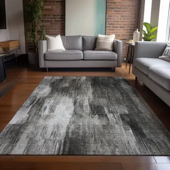 5' X 8' Gray And Black Abstract Washable Indoor Outdoor Area Rug