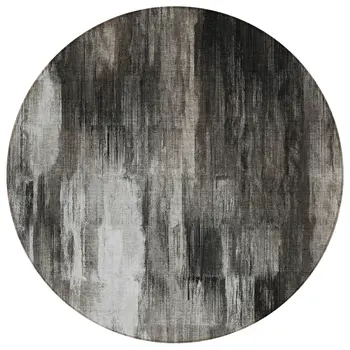 8' Gray And Black Round Abstract Washable Indoor Outdoor Area Rug