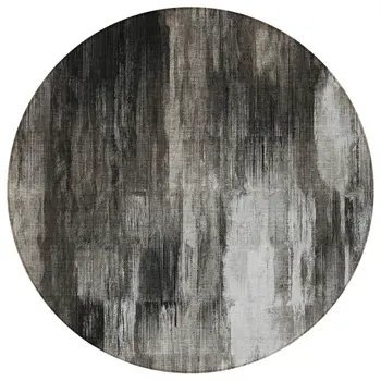 8' Gray And Black Round Abstract Washable Indoor Outdoor Area Rug