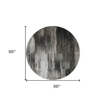 8' Gray And Black Round Abstract Washable Indoor Outdoor Area Rug