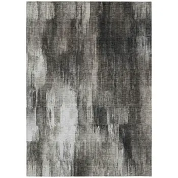 9' X 12' Gray and Black Abstract Washable Non Skid Indoor Outdoor Area Rug