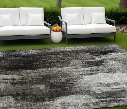 10' X 14' Gray and Black Abstract Washable Non Skid Indoor Outdoor Area Rug