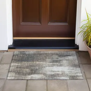 2' X 3' Taupe and Gray Abstract Washable Non Skid Indoor Outdoor Area Rug