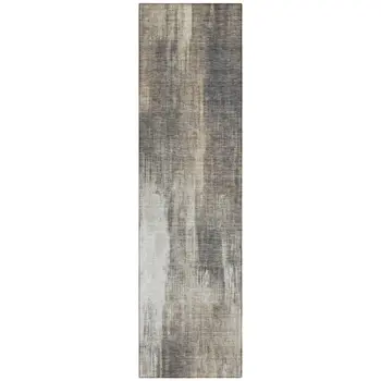 8' Taupe And Gray Abstract Washable Indoor Outdoor Runner Rug