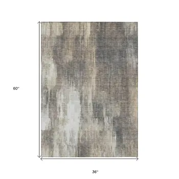 3' X 5' Taupe And Gray Abstract Washable Indoor Outdoor Area Rug