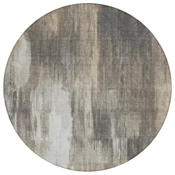 8' Taupe And Gray Round Abstract Washable Indoor Outdoor Area Rug