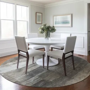 8' Taupe And Gray Round Abstract Washable Indoor Outdoor Area Rug