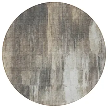 8' Taupe And Gray Round Abstract Washable Indoor Outdoor Area Rug