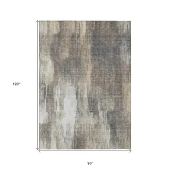 8' X 10' Taupe And Gray Abstract Washable Indoor Outdoor Area Rug