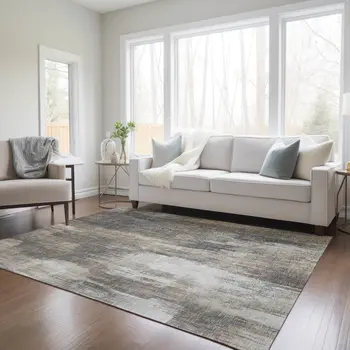 8' X 10' Taupe And Gray Abstract Washable Indoor Outdoor Area Rug