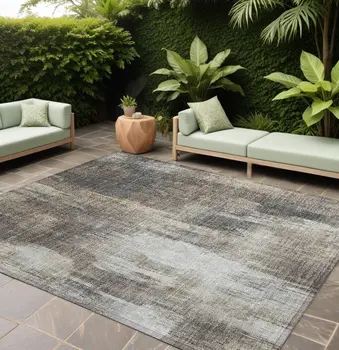 9' X 12' Taupe And Gray Abstract Washable Indoor Outdoor Area Rug