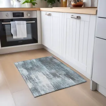 2' X 3' Teal Abstract Washable Non Skid Indoor Outdoor Area Rug