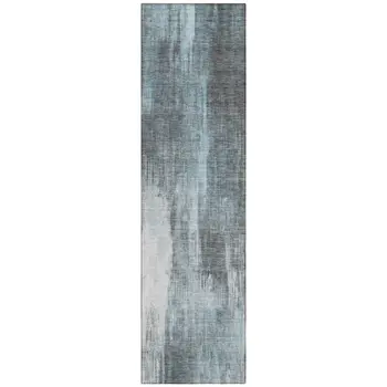 8' Runner Teal Abstract Washable Non Skid Indoor Outdoor Runner Rug