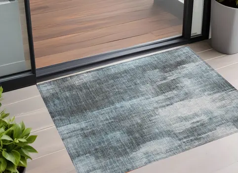 3' X 5' Teal Abstract Washable Non Skid Indoor Outdoor Area Rug