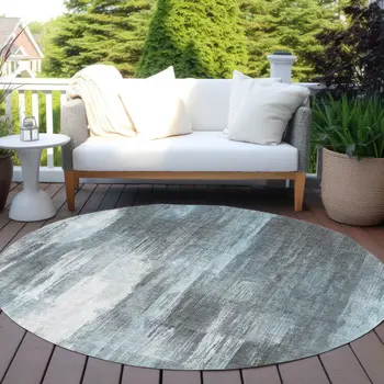8' Round Teal Round Abstract Washable Non Skid Indoor Outdoor Area Rug