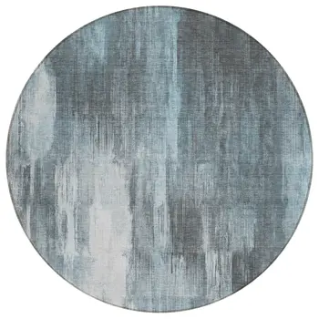 8' Round Teal Round Abstract Washable Non Skid Indoor Outdoor Area Rug