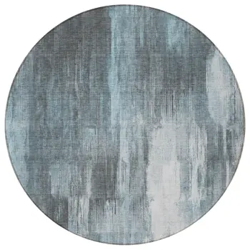 8' Round Teal Round Abstract Washable Non Skid Indoor Outdoor Area Rug
