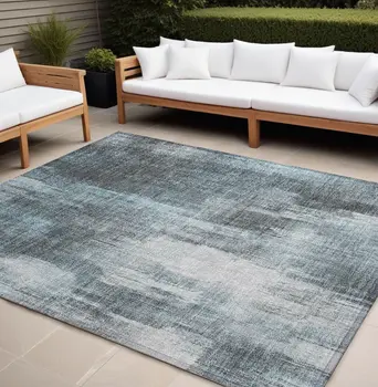 10' X 14' Teal Abstract Washable Non Skid Indoor Outdoor Area Rug