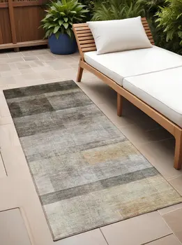 8' Runner Brown Ombre Washable Non Skid Indoor Outdoor Runner Rug