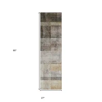 8' Runner Brown Ombre Washable Non Skid Indoor Outdoor Runner Rug