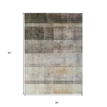 3' X 5' Brown Ombre Washable Non Skid Indoor Outdoor Area Rug