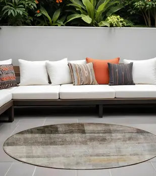 8' Round Brown Round Ombre Washable Non Skid Indoor Outdoor Area Rug