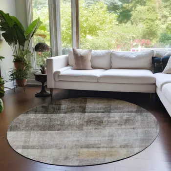 8' Round Brown Round Ombre Washable Non Skid Indoor Outdoor Area Rug