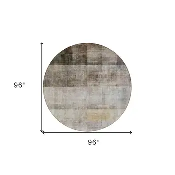 8' Round Brown Round Ombre Washable Non Skid Indoor Outdoor Area Rug