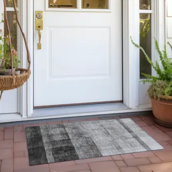 2' X 3' Gray Ombre Washable Non Skid Indoor Outdoor Area Rug