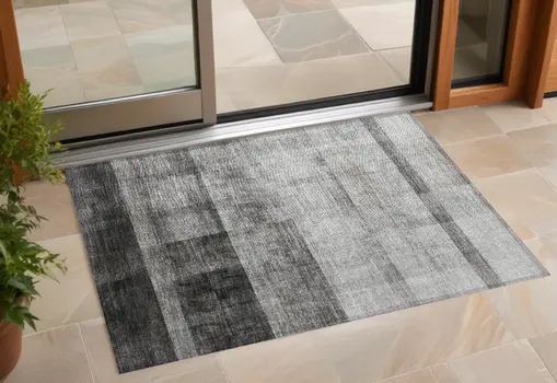 3' X 5' Gray Ombre Washable Non Skid Indoor Outdoor Area Rug