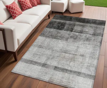 5' X 8' Gray Ombre Washable Non Skid Indoor Outdoor Area Rug