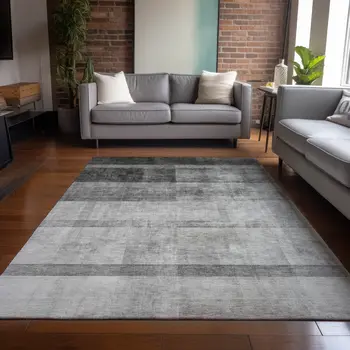 8' X 10' Gray Ombre Washable Non Skid Indoor Outdoor Area Rug