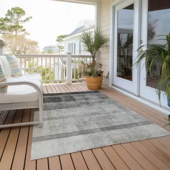 9' X 12' Gray Ombre Washable Non Skid Indoor Outdoor Area Rug