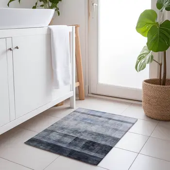 2' X 3' Navy and Gray Ombre Washable Non Skid Indoor Outdoor Area Rug