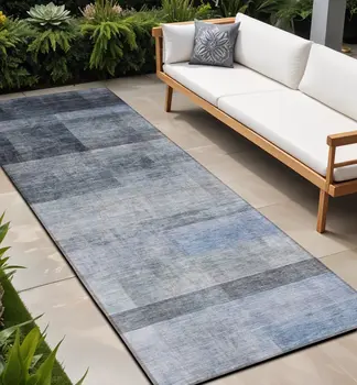 8' Gray Ombre Washable Indoor Outdoor Runner Rug